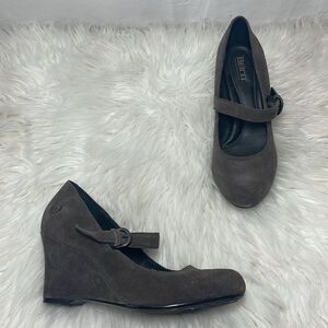 Born Jordana Brown Suede Mary Jane‎ Wedge Heels Sz 7.5